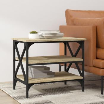 Mesa auxiliar de madera contrachapada en color roble Sonoma, dimensiones 55x38x45 cm