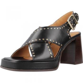 Sandalias de tacón de mujer Alpe 512809 de piel cristalo negro con suela antideslizante y cierre de hebilla, altura de 3 a 5 cm