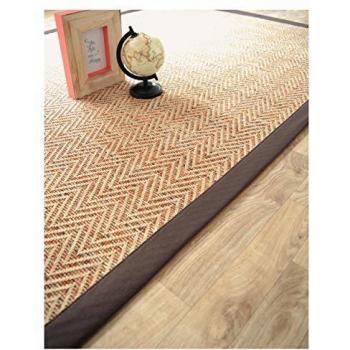 Alfombra tejida plana Java Chevron Natural con trenza de algodón marrón - 200 x 290 cm