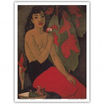 Mujer desnuda Topless - hawaiano Hawaiiana delante de colorido crótono hojas
