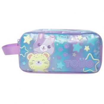 Estuche Escolar Grande Friends, Dos Compartimentos, Compacto y Resistente, Color Morado, 24 x 12 x 9 cm
