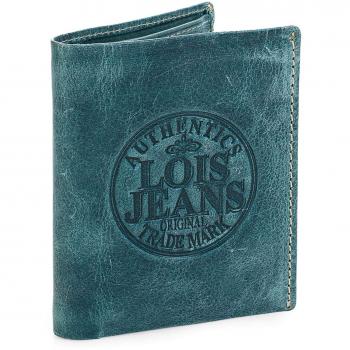 Lois - 12320 Cartera Monedero Billetero Tarjetero para Hombre de Piel Vertical. Portamonedas Interior con Clip. 8 Compartimentos Tarjetas y documentación, Color Azul
