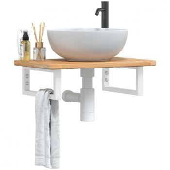 Estante de lavabo de pared de acero y madera maciza de roble vidaXL Marrón