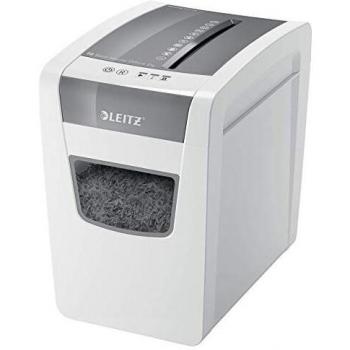 Leitz 80010000 IQ Slim Home Office P4 - Destructora de papel de corte en confeti, destruye 10 hojas a la vez, papelera de 23 L, blanco