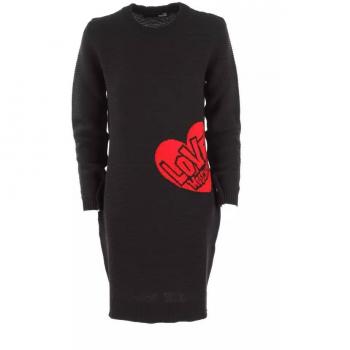 Love Moschino Black Wool Dress - IT40|S, Knitted Dresses, female, Black, Size: XS Heart Pattern Wool Dress