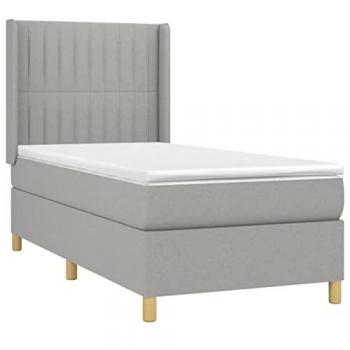 Cama box spring colchón y luces LED tela gris claro 80x200 cm