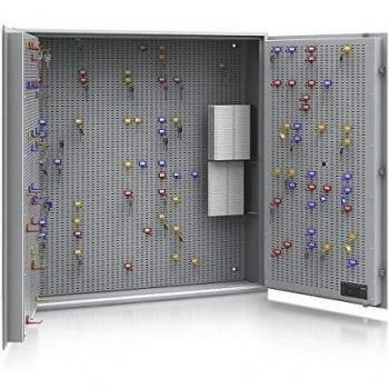Caja de caudales para llaves Kaiserkraft 977258, Seguridad Nivel A Euro-Norm S1, color gris claro, dimensiones 1000 x 1000 x 200 mm, capacidad máxima de 550 ganchos