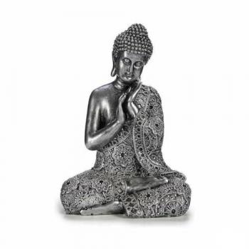 Figura Decorativa Buda Sentado Plateado 22 x 33 x 18 cm (4 Unidades) - Resina