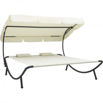 Outdoor Lounge Bed with Canopy and Cream White Cushions