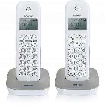 Teléfono Cordless Brondi Gala Twin DECT Blanco y Gris con Identificador de Llamadas y 20 Memorias