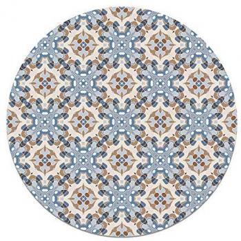 Alfombra Vinílica Redonda Azul Azulejo Oriental 150x150 cm - Antideslizante e Ignífuga para Cocina y Salón