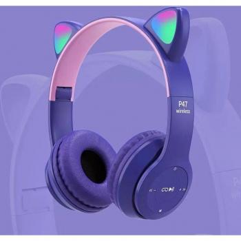 Auriculares Inalámbricos Orejas de Gato con Luz LED, Plegables, sobre la Oreja, con Micrófono para Aprendizaje en Línea y Compatibles con Bluetooth