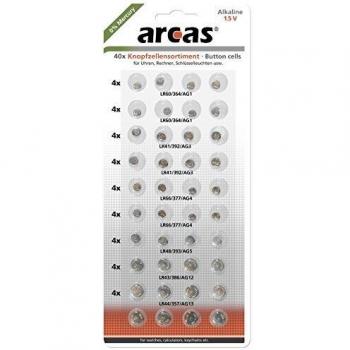 Arcas 127 94000 - Pilas Alcalinas No-recargables, Botón/moneda, 1,5 V, 40 piezas