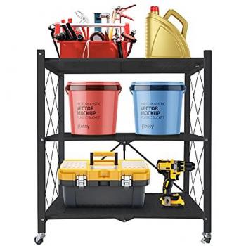 Estantería Plegable de Almacenaje con Ruedas - Gran Capacidad, 3 Baldas, hasta 240 Kg, Ideal para Hogar y Oficina (Negra)