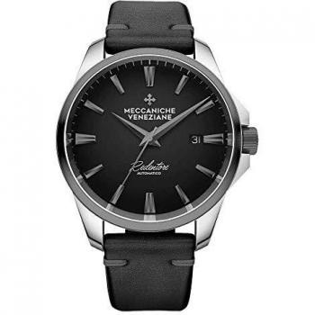 Meccaniche Veneziane Automatic Watch Redentore 4.0 Black Dial IP Gunmetal Bezel with Leather Strap