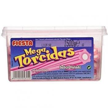 FIESTA Mega Torcidas Regaliz Dulce Relleno Sabor Helado de Fresa - Envase de 60 unidades