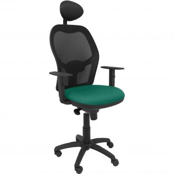 Silla de Oficina Jorquera en Malla Negra y Asiento Bali Verde con Cabecero Fijo - Piqueras y Crespo