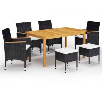Juego de comedor de jardín de 7 piezas negro