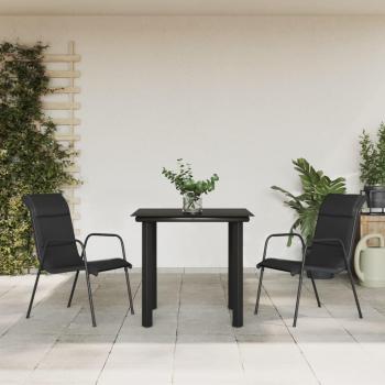 3-Piece Black Steel and Textilene Garden Dining Set