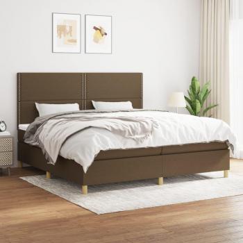 Cama box spring suave con colchón marrón oscuro 200x200 cm de tela