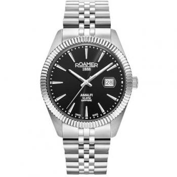 Reloj analógico de cuarzo para hombre Roamer Swiss® Amalfi Gents 852833-41-55-20, acero inoxidable, plateado/plateado/negro, pulsera