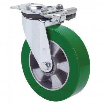 Rueda giratoria Alex Serie ZVR-AUGB con platina, bloqueo direccional, 4 mm de diámetro, 10 zonas, aluminio y poliuretano verde con bolas