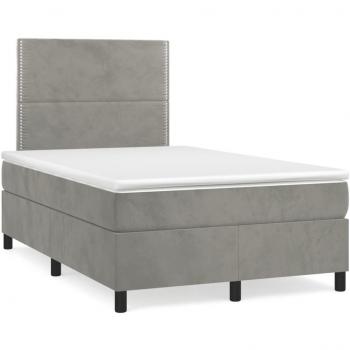 Colchón box spring de muelles y terciopelo LED gris claro 120x190 cm