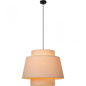 Lámpara colgante Tribute, 1 luz, Ø 60 cm, textil en color natural claro y negro mate