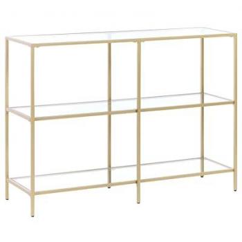 Consola de Vidrio Templado Dorado 100 x 30 cm con 2 Estantes Rectangulares Moderno Glamour Oretta