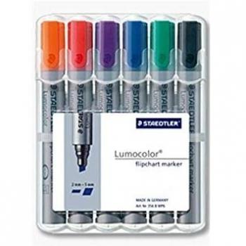 Marcadores para Flipchart Staedtler Lumocolor 356BWP6, Set de 6 colores, Punta de cuña 2-5 mm
