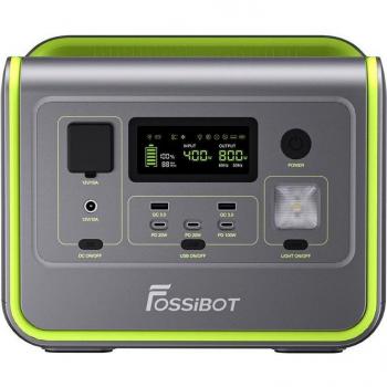 Fossibot F800 Estación de Energía Portátil 512Wh 800W Verde, Generador solar LiFePO4 512Wh, 3500 ciclos, Salida CA 800W, Entrada solar máxima de 200