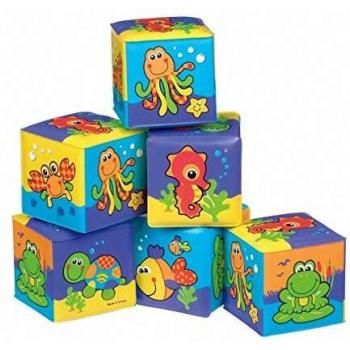 Playgro Cubos Blandos para el Baño, 6 Piezas, Con Animales Multicolores, Desde los 6 Meses, Dimensiones: 7 x 7cm, Rojo/Naranja/Azul/Verde/Lila, 40093