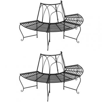 Semi-Circular Garden Bench Set of 2, Ø159 cm, Black Steel