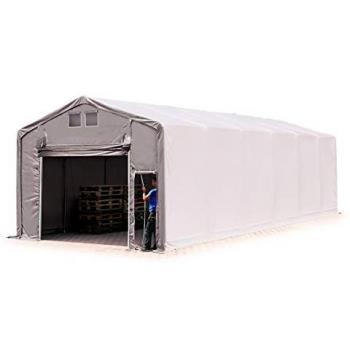 Carpa Industrial 6x12 m con altura lateral de 3 m, PVC 850 impermeable, gris y puerta levadiza