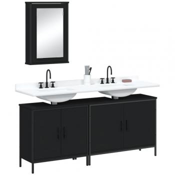 Juego de muebles de baño 3 piezas madera contrachapada negro