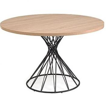 Kave Home - Mesa Redonda Niut de melamina Acabado Natural Patas de Acero Acabado Negro Ø 120 cm