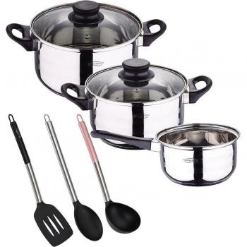 San Ignacio Toledo Batería de Cocina 5 Piezas Acero Inoxidable con Set de 3 Utensilios Nylon
