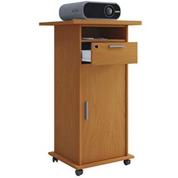 Mesa Soporte Proyector Neta con Ruedas y Puerta, Madera Color Haya, Dimensiones: 108 cm alto x 60 cm ancho x 50 cm profundo, Superficie Inclinable y Cajón Cerrado