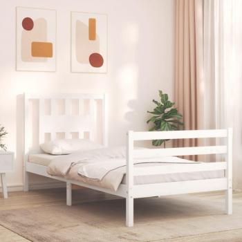 Estructura de cama con cabecero madera maciza blanco Vidaxl