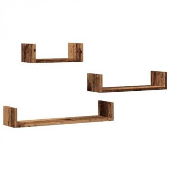 Estantes de pared 3 piezas de madera antigua multicapa envejecida