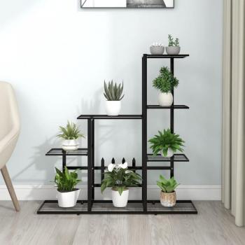 vidaXL Flower Stand - 94.5x25x88 cm, Black Metal, Indoor/Outdoor Use, Multi-Tiered Design, Durable Construction