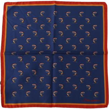 Blue Printed Square Men's Handkerchief 100% Silk Scarf