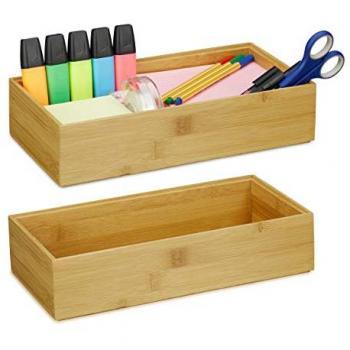 Set de 2 Cajas de Almacenaje Apilables de Bambú, Diseño Natural, Organizador para Cocina y Baño, 7 x 30 x 15 cm