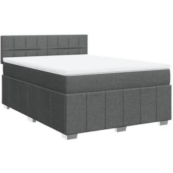 Cama Box Spring con colchón de tela gris oscuro 140x200 cm