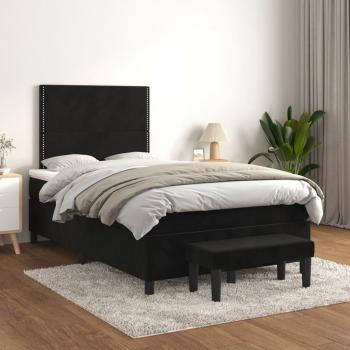 Cama box spring de muelles con colchón negro 120x200 cm en terciopelo