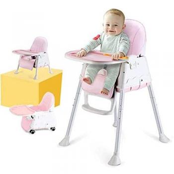 Trona para Bebes, LADUO Trona Portatil y Convertible con 4 Ruedas, Bandeja Ajustable, Cojín Comfort para Bebé