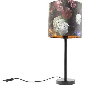 Lámpara de mesa romántica negra pantalla flores 25cm - SIMPLO
