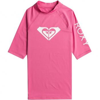 Roxy - Licra de Surf Wholehearted para niños, camiseta de manga corta rosa chicle y blanca para niña
