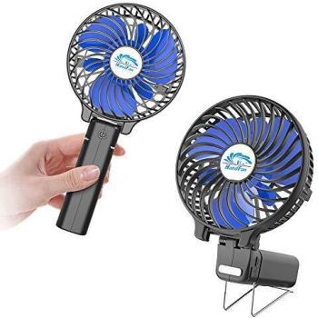 HandFan Small Handheld Fan, Mini Portable Desk Fan with Rechargeable Battery, USB Operated Electric Fan with 3 Speeds, Foldable Personal Cooling Fan (Black)