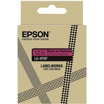 Cinta de etiquetas Epson LK-4PBF negra sobre rosa fluorescente 12mm